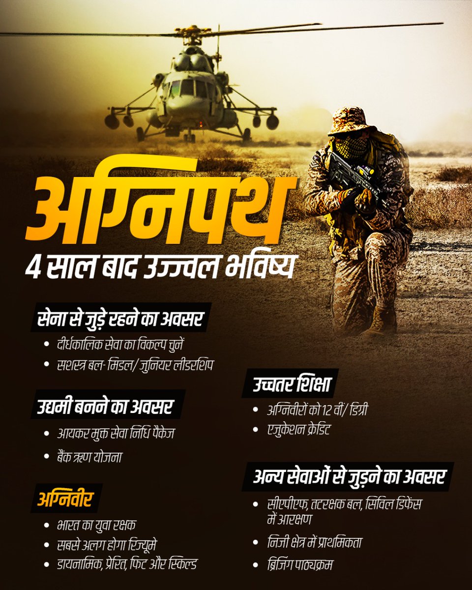DrRPNishank's tweet photo. #Agnipath योजना के तहत 4 साल की सेवा के बाद अग्निवीरों के लिए खुलेंगे अवसर और विकास के नए रास्ते ! #IndiaWithAgniveer https://t.co/3U4TRaq5bK