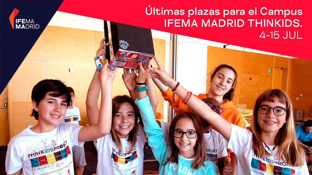 IFEMA's tweet photo. 🔴 ¡Últimas plazas!

💡 El Campus @ifemathinkids es el campamento para innovadores de 8 a 16 años.

Una oportunidad para desarrollar la creatividad, la imaginación y el emprendimiento. ¡Aún puedes inscribirte!

➡️ https://t.co/E18f9LpOm9

#Sientelainspiracion en #IFEMADRID. https://t.co/dQ04c30PqP