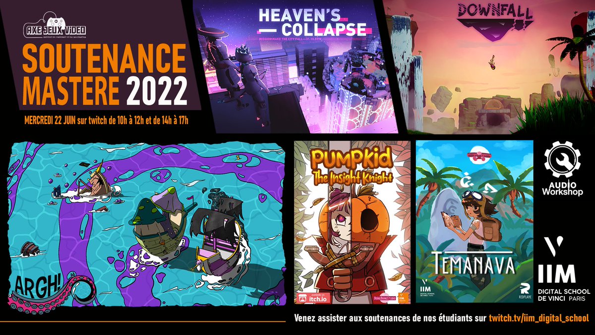IIMparis's tweet photo. Les soutenances des étudiants des mastères Jeux Vidéo sur Twitch, demain de 10h à 12h et de 14h à 17h 🎮 ❤️
👉https://t.co/j4nUnBvIAr https://t.co/ecAXlnv63b