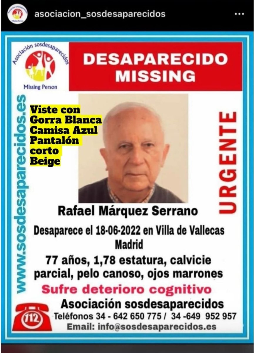 Javierlopez01's tweet photo. Por favor difundir ... Es el padre de un conocido del barrio de Santa Eugenia. Lleva desaparecido desde el sábado. https://t.co/cNd6UzUEtI