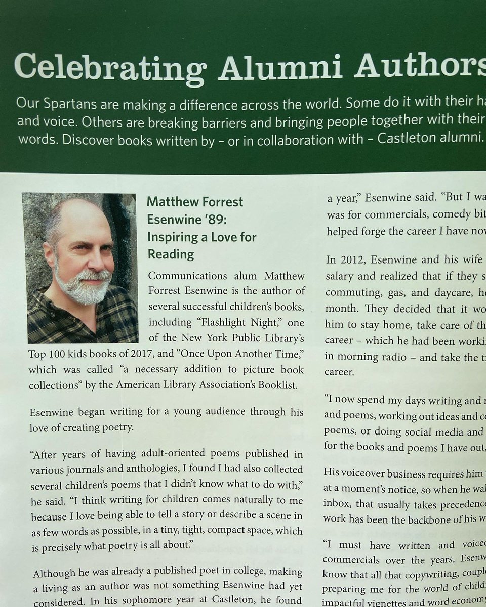 MattForrestVW's tweet photo. How exciting! I’m so honored that my alma mater interviewed me for the new “Book” edition of their alumni magazine! (they even turned the inside of the back cover into bookmarks!) #CastletonUniversity #KidLit #PictureBooks #WritingCommunity https://t.co/O69ZSRArdP