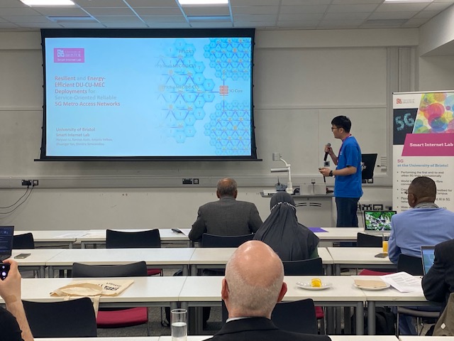bristol_smart's tweet photo. Smart Internet Lab researcher Haiyuan Lan is giving a talk on "Resilient and Energy-Efficient DU-CU Deployments for Service-Oriented Reliable 5G Metro Access Networks" @WWRF!

#5G #6G #WWRF47 #WWRFHuddle

@NetworksBristol @BristolUniEng https://t.co/HaACBbGa2j