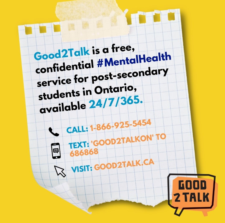 CMHAOntario's tweet photo. Did you know? Good2Talk is a free #mentalhealth service for post-secondary students in Ontario available 24/7/365.
📞: 1-866-925-5454
📱: Text GOOD2TALKON to 686868

#cymh #campusMH #youthmentalhealth https://t.co/J4X5A9pPaA
