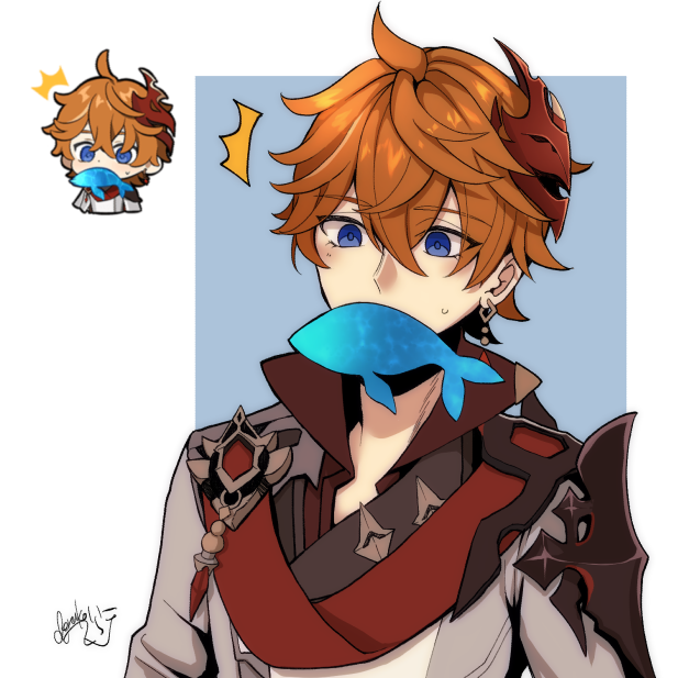 #リプきた原神のスタンプを自分の絵柄で描く 
1つ目!タルタリヤ🐳 #childe #tartaglia 
