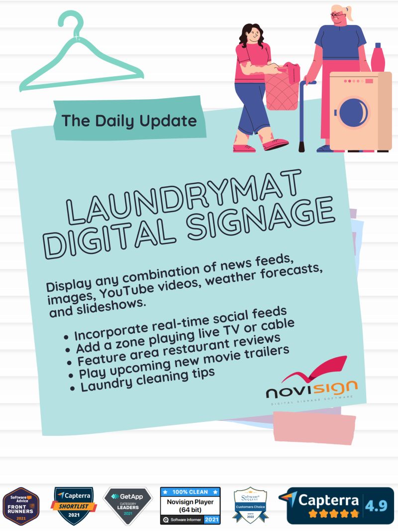 novisign's tweet photo. Because laundromat audiences are captive, you can use laundromat digital signage as a medium to maximize experiences, improve entertainment & better advertising. https://t.co/zNNEv9wxHc
#laundryservices #laundryequipment #laundrycompany #digitalsignage #digitalsignagesolutions https://t.co/WABVC5qcQX