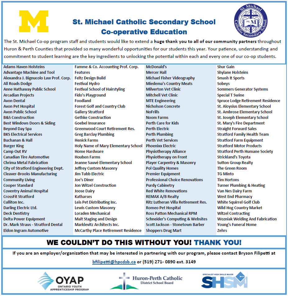 Huron-Perth CDSB (@hpcdsb) on Twitter photo #HPCDSB sends a huge thank you to all of our community partners throughout Huron & Perth Counties that provided so many wonderful opportunities for our students this year! #Coop #SHSM #OYAP #ExperientialLearning <a href="/stannescss/">St. Anne's CSS</a> <a href="/StMikesCSS/">St. Michael C.S.S.</a> <a href="/MrsHastsclass/">Karen Hastings</a> <a href="/diggerflan/">Mark Flanagan</a> <a href="/VerberneSACSS/">Mr. Verberne</a> #HPCDSB sends a huge thank you to all of our community partners throughout Huron & Perth Counties that provided so many wonderful opportunities for our students this year! #Coop #SHSM #OYAP #ExperientialLearning <a href="/stannescss/">St. Anne's CSS</a> <a href="/StMikesCSS/">St. Michael C.S.S.</a> <a href="/MrsHastsclass/">Karen Hastings</a> <a href="/diggerflan/">Mark Flanagan</a> <a href="/VerberneSACSS/">Mr. Verberne</a>