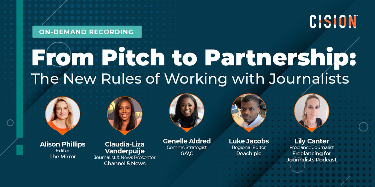 CisionUK (@cisionuk) on Twitter photo 📺 What are the big challenges the media faces in 2022? Find out in our on-demand webinar, From Pitch to Partnership: The New Rules of Working with Journalists.
📣 With <a href="/ClaudiaLizaTV/">Claudia-Liza Vanderpuije</a>, @MirrorAlison, <a href="/genellealdred/">Genelle Aldred</a>, <a href="/lilycanter/">Lily Canter</a> and <a href="/lukemjacobs/">Luke Jacobs</a> 👉 fal.cn/3pCZv 📺 What are the big challenges the media faces in 2022? Find out in our on-demand webinar, From Pitch to Partnership: The New Rules of Working with Journalists.
📣 With <a href="/ClaudiaLizaTV/">Claudia-Liza Vanderpuije</a>, @MirrorAlison, <a href="/genellealdred/">Genelle Aldred</a>, <a href="/lilycanter/">Lily Canter</a> and <a href="/lukemjacobs/">Luke Jacobs</a> 👉 fal.cn/3pCZv