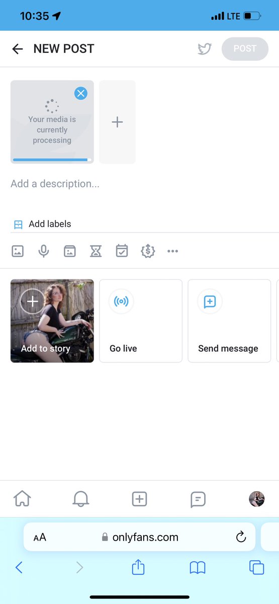 Fellow ladies of the night, any one else having this issue? I’ve tried uploading 3 times, each time it gets stuck here. It’s a 13 minute clip. #onlyfans