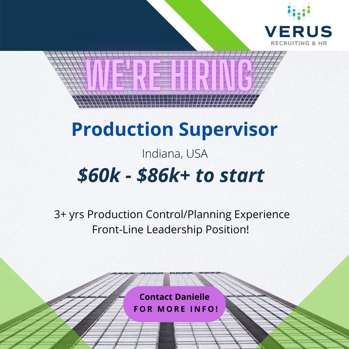 VerusRecruiting's tweet photo. Terrific new Production Supervisor position in Indiana, USA! $60k to $86k to start! Contact Danielle Mitchell for more information! https://t.co/5bZdEDA2zz
#productionsupervisor #productionjobs #indianajobs
We are always open to collaboration with other Recruiting Professionals! https://t.co/DmygIDoOyQ