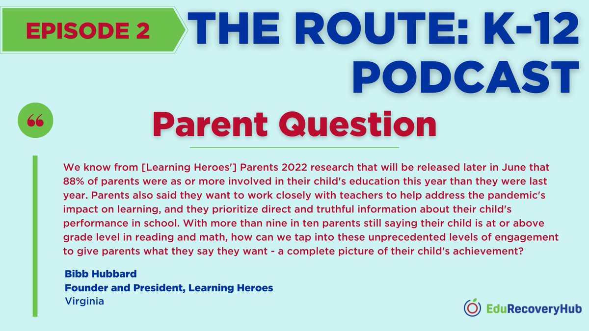 StudentSuccess's tweet photo. On Episode 2 of the Route K-12 podcast, TN Education Commissioner @SchwinnTeach answers this week’s #parentquestion from @BibbHubbard of @BeALearningHero! #EduRecoveryHub https://t.co/DZ2ekWjwJk https://t.co/3aGkEBuDcl