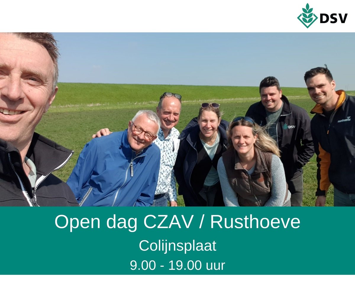 👋De DSV teeltexperts zijn vandaag aanwezig op de Open Dag CZAV/Rusthoeve. Je bent van harte welkom op tussen 9.00 en 19.00 uur in Colijnsplaat. 
🚜Wij delen graag onze kennis, handvatten en de laatste informatie en updates over onze producten.🙌Tot ziens op stand 24! #innovatie