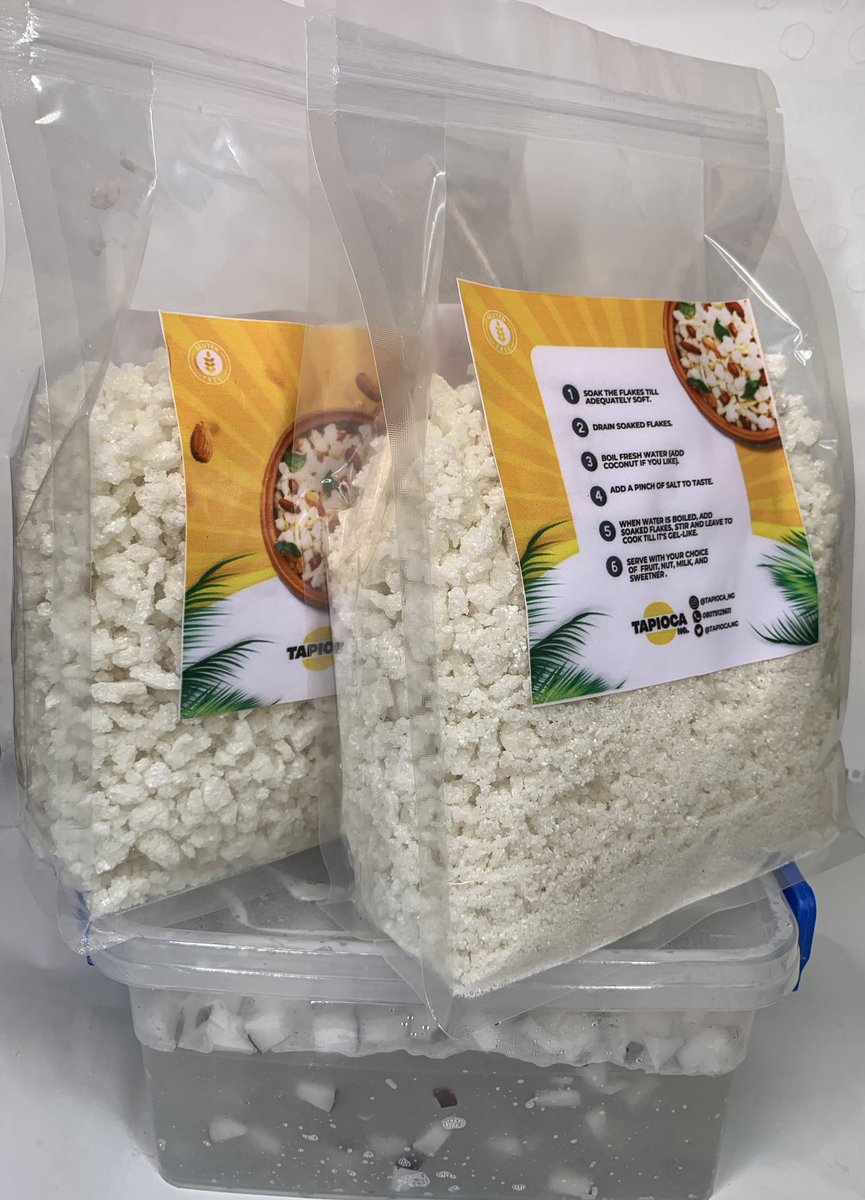 tapiocang's tweet photo. Get a whooping 10% discount on this combo.

Small granules tapioca flakes and 2L tapioca coconutty pudding.

Instead of N8400
Pay N7560

#tapioca https://t.co/dSRoRINJwl