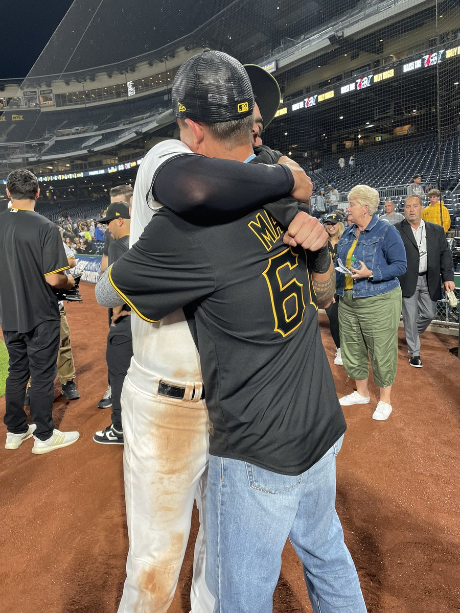 FHSNVbaseball's tweet photo. FHS alum Bligh Madris makes his MLB debut! Madris made his debut for the Pittsburgh Pirates, becoming the first ever FHS graduate to reach the Majors. All he did was go 3-4 with two rbi, a double, one stolen base and a great sliding catch in right field.  What a performance! https://t.co/32jfDOt95c