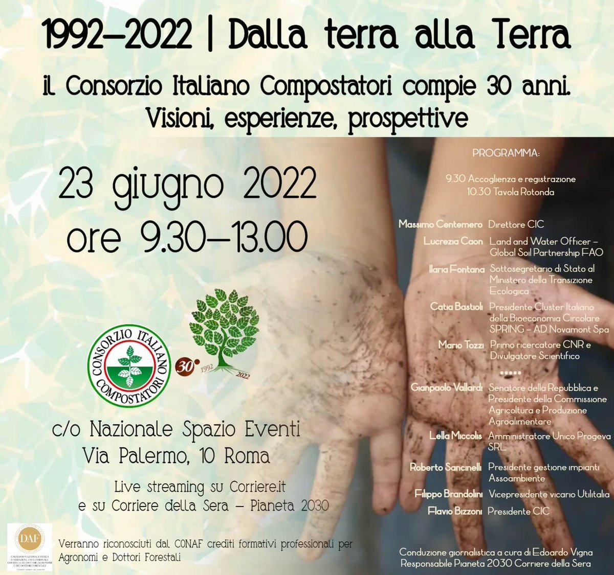 sisifosrl's tweet photo. Giovedì 23 giugno alle ore 10:30 si svolgerà #DallaTerraAllaTerra: evento organizzato dal @ConsorzioCIC per celebrare i 30 anni di attività e per riflettere sulle visioni, sulle esperienze e sulle prospettive future.
Per maggiori informazioni: https://t.co/0KeI9IBpyp
#CIC #Sisifo https://t.co/u0XWxVBBl8