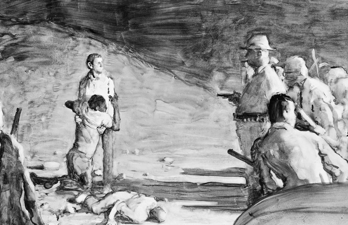 Norman Rockwell sketch, as he imagined it, of murder of voting rights heroes Goodman, Chaney and Schwerner in Mississippi today 1964: