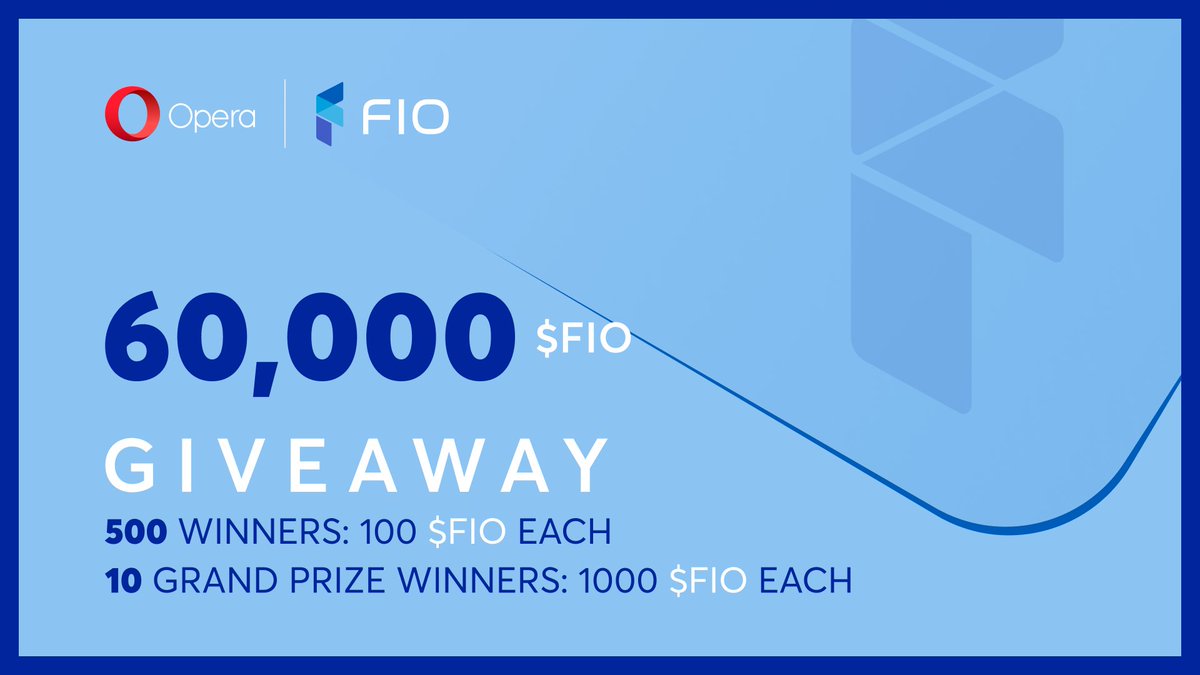 1/5 - 🎉 $FIO GIVEAWAY ANNOUNCEMENT 🎉 

We have partnered with our good friends at <a href="/joinFIO/">FIO Protocol</a> to give away a total of 60,000 $FIO tokens to 510 lucky winners 😱! Read this thread to learn more or click here: opr.as/FIO_Giveaway !