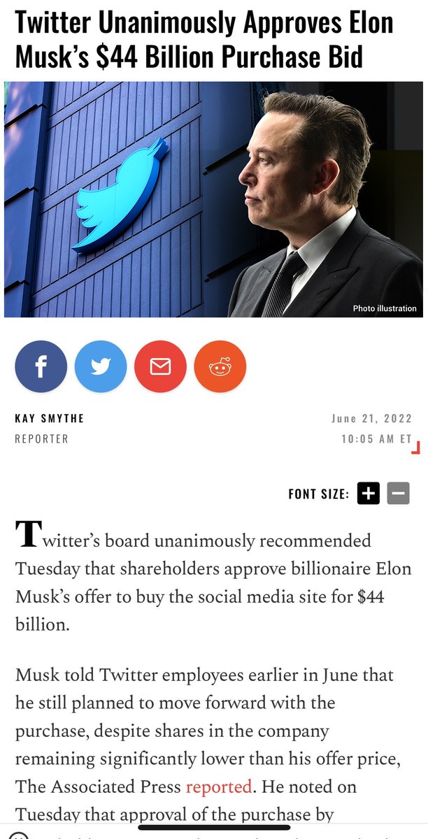 قبل قليل..

مجلس إدارة تويتر يوافق بالإجماع وبشكل رسمي على العرض الذي قدمه إيلون ماسك بشراء المنصة بمبلغ 44 مليار دولار، وقاموا بتوصية جميع المساهمين بالموافقة على العرض.

ومن المتوقع أن يُحدث ماسك سلسلة تغييرات كبيرة في الشركة لتحسين عملية نشر التغريدات على المنصة.