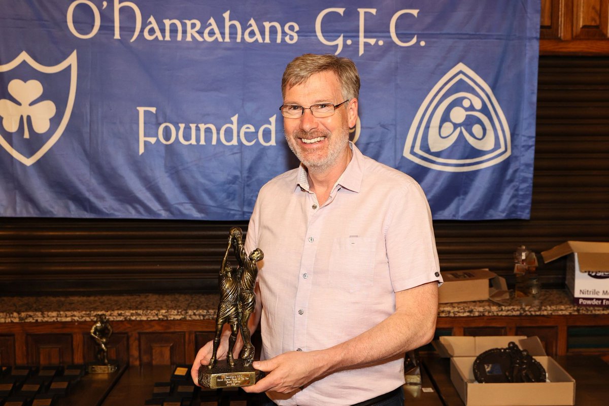 Pic 7 - Emer Cawley with her Dad Padraig who is O'Hanrahans Juvenile Chairman after Emer had received the Junior Ladies Footballer of the Year 2019
Pic 8 - Padraig Cawley  O'Hanrahan's Juvenile Chairman accepts the 2020 Player of the Year on behalf of his son Brian
