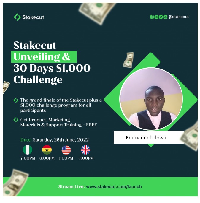 Sundayemmanueli's tweet photo. I am coming to the StakeCut unveiling & $1000 challenge
@stakecut
#stakecut
#stakecutlaunch
π₯ https://t.co/LgaqvfjPjB