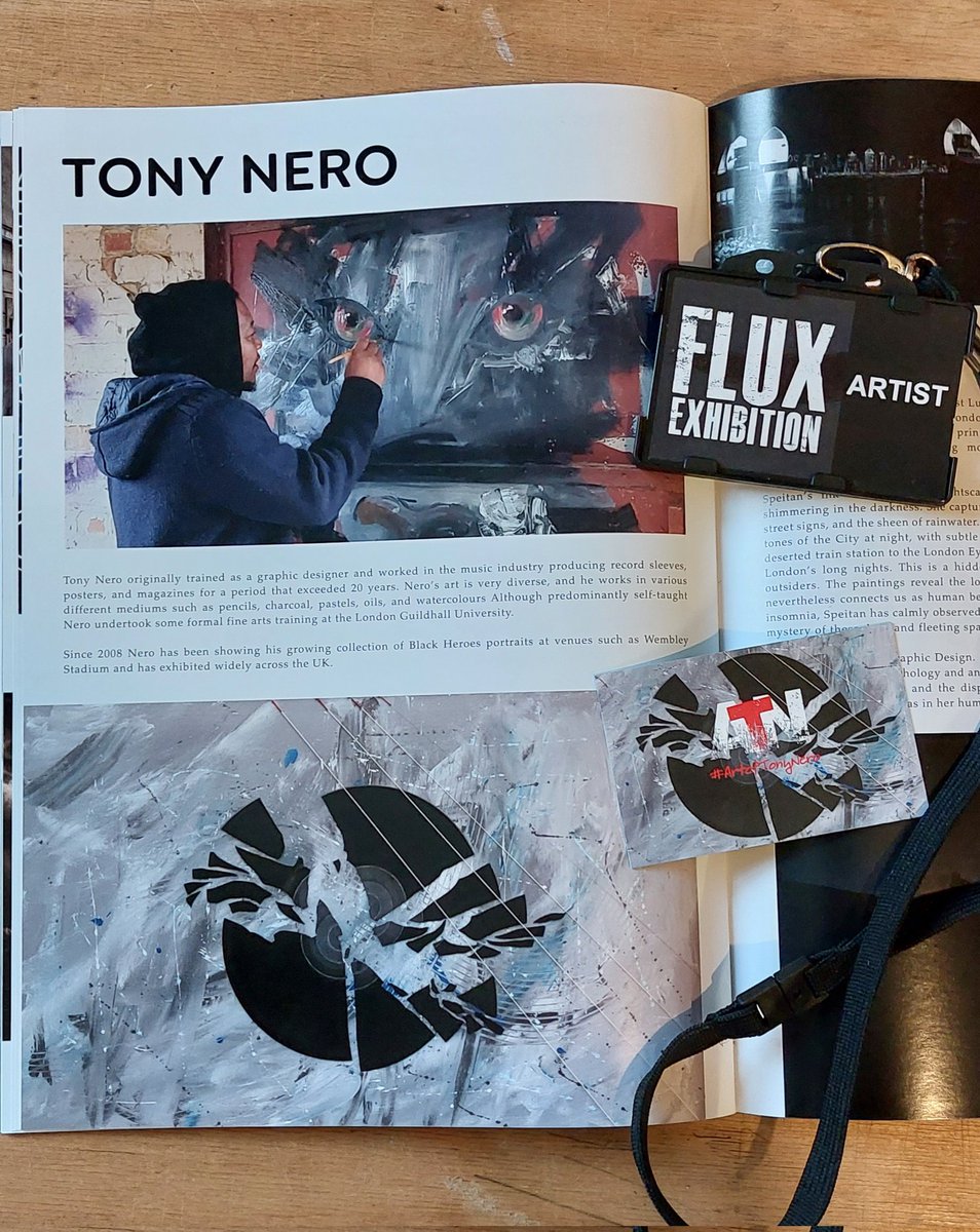ArtofTonyNero's tweet photo. My page in #fluxexhibition brochure...I even managed to get some cool new bc in time. Exhibition on at the Design District, Greenwich, until 25th June. @fluxexhibition @ThePeninsulist #contemporaryart #exhibition #London https://t.co/TjnG6drD7v