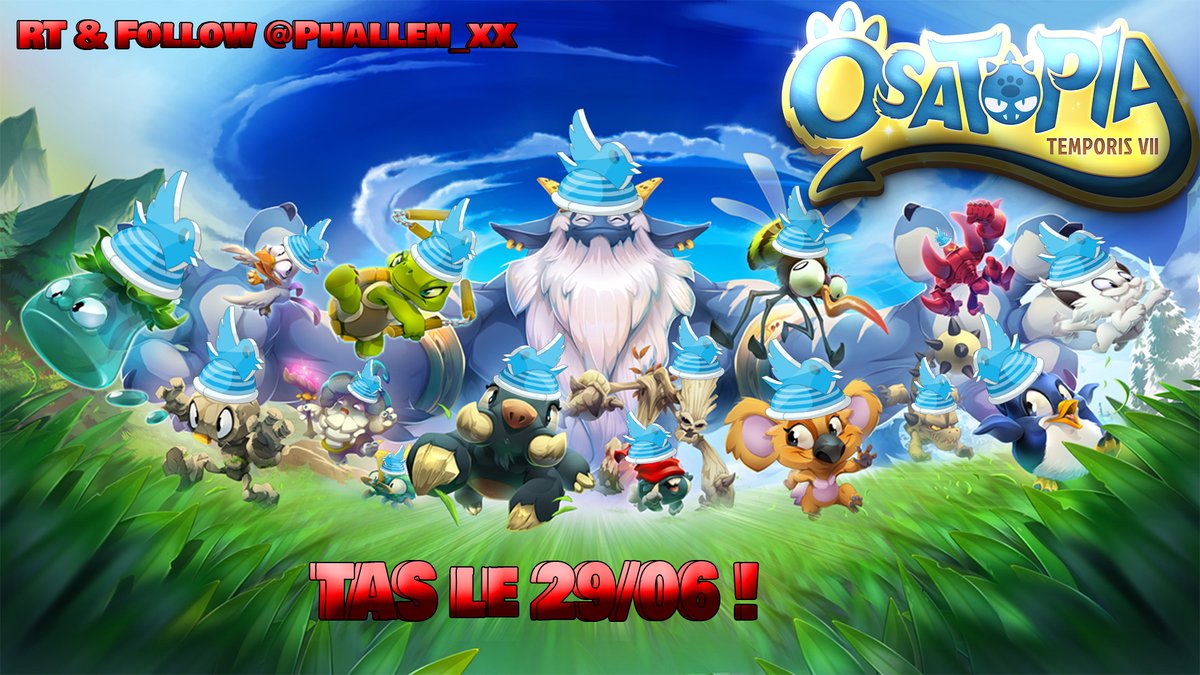 Tempo VII ouvre ses portes dans presque une semaine, quoi de mieux que de vous faire gagner un Casktwitter pour vous faire patienter ! Hâte d'aller rush sur Osatopia et de tous les capturer !!  
Rt &amp; Follow <a href="/Phallen_xx/">Phallen</a>  TAS le 29/06 ! 
 Merci <a href="/DOFUSfr/">DOFUS</a> <3
