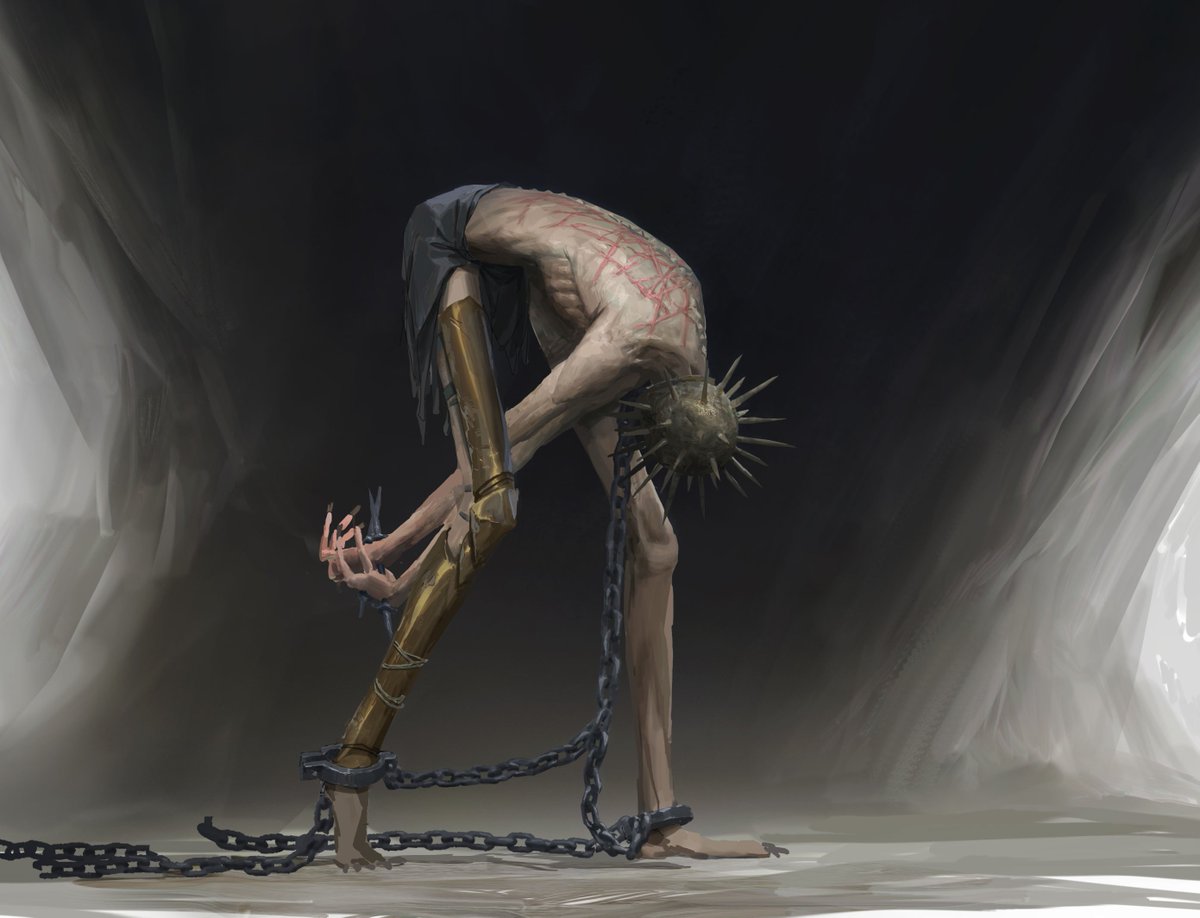 BenJuniu's tweet photo. He was once an elf knight who served and have strong love for the elf queen. The mad elf king see a disgust between them, he tortured, chained and left elf knight wandering in the dark forest endlessly. https://t.co/dMhhLJEvfK