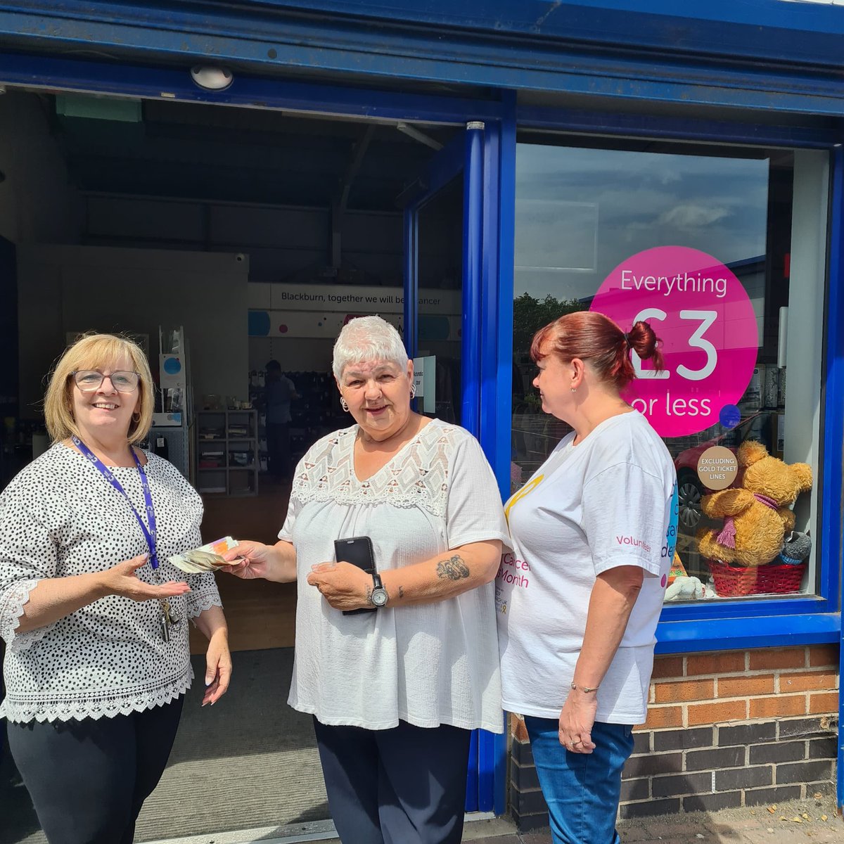 Our wonderful volunteer Fern, centre,  handing over money she has raised selling gift baskets for Fathers Day. Fern raised £276 this time and her total for the year is now over £750. What a legend!. Pictured with Pauline, Superstore Asst Manager&amp;Sarah <a href="/Lindsey3666/">Lindsey Wade</a> #volunteer#cruk
