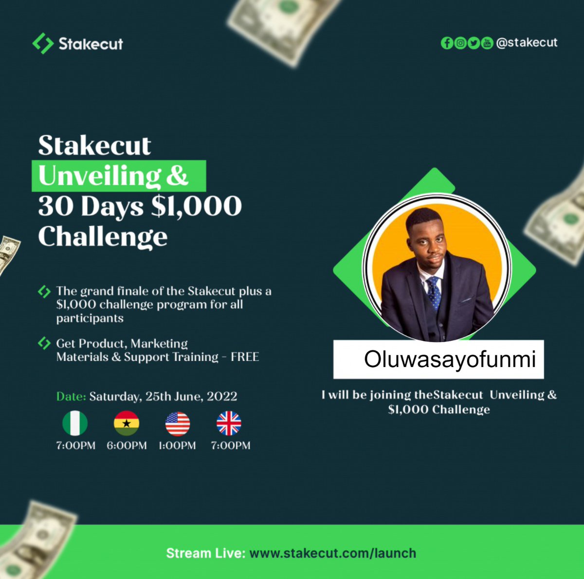 SayoAdebisi__'s tweet photo. I am coming to Stakecut unveiling & $1000 challenge
@stakecut @mbajoshuac @Mrczarr
#stakecut
#stakecutlaunch https://t.co/AHXqlcecLw