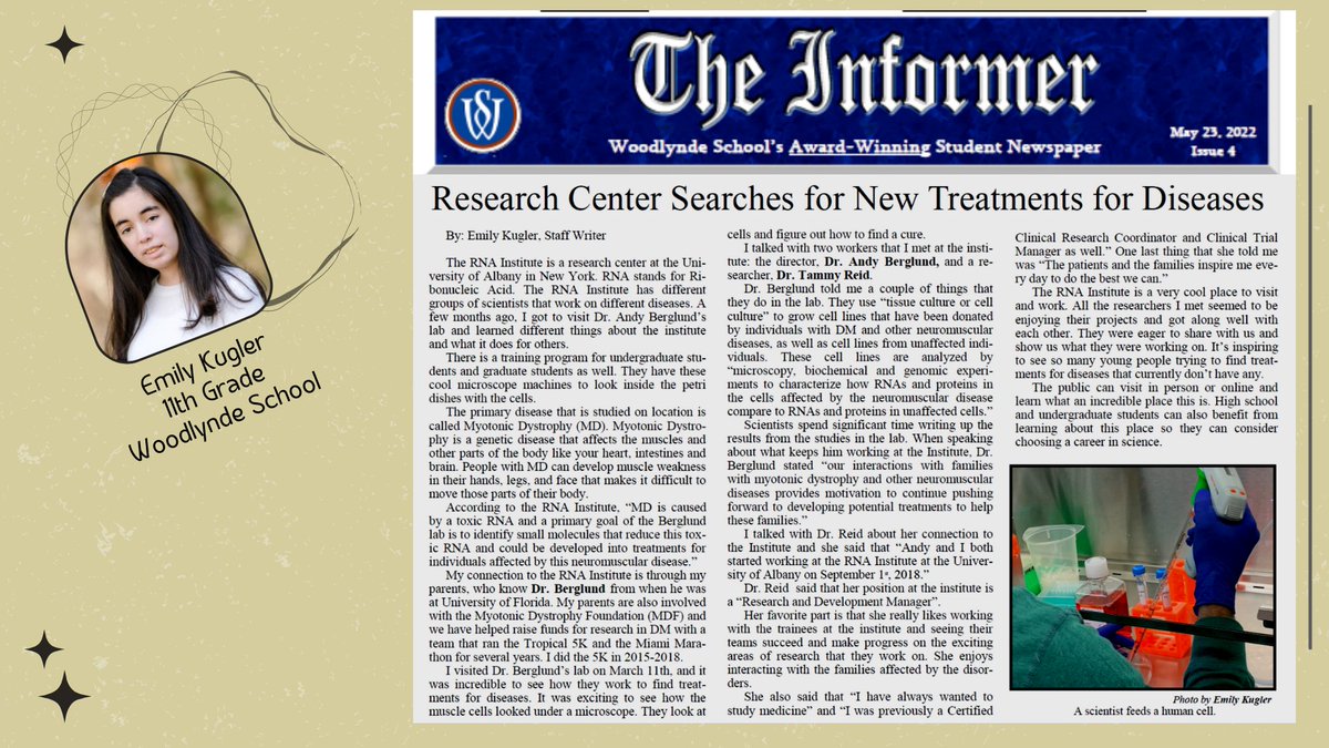 Emily Kugler, a High School Junior visited the institute with her family and penned this article on her visit in her school newspaper. Click below to read the article in the newspaper!
woodlynde.myschoolapp.com/ftpimages/365/…