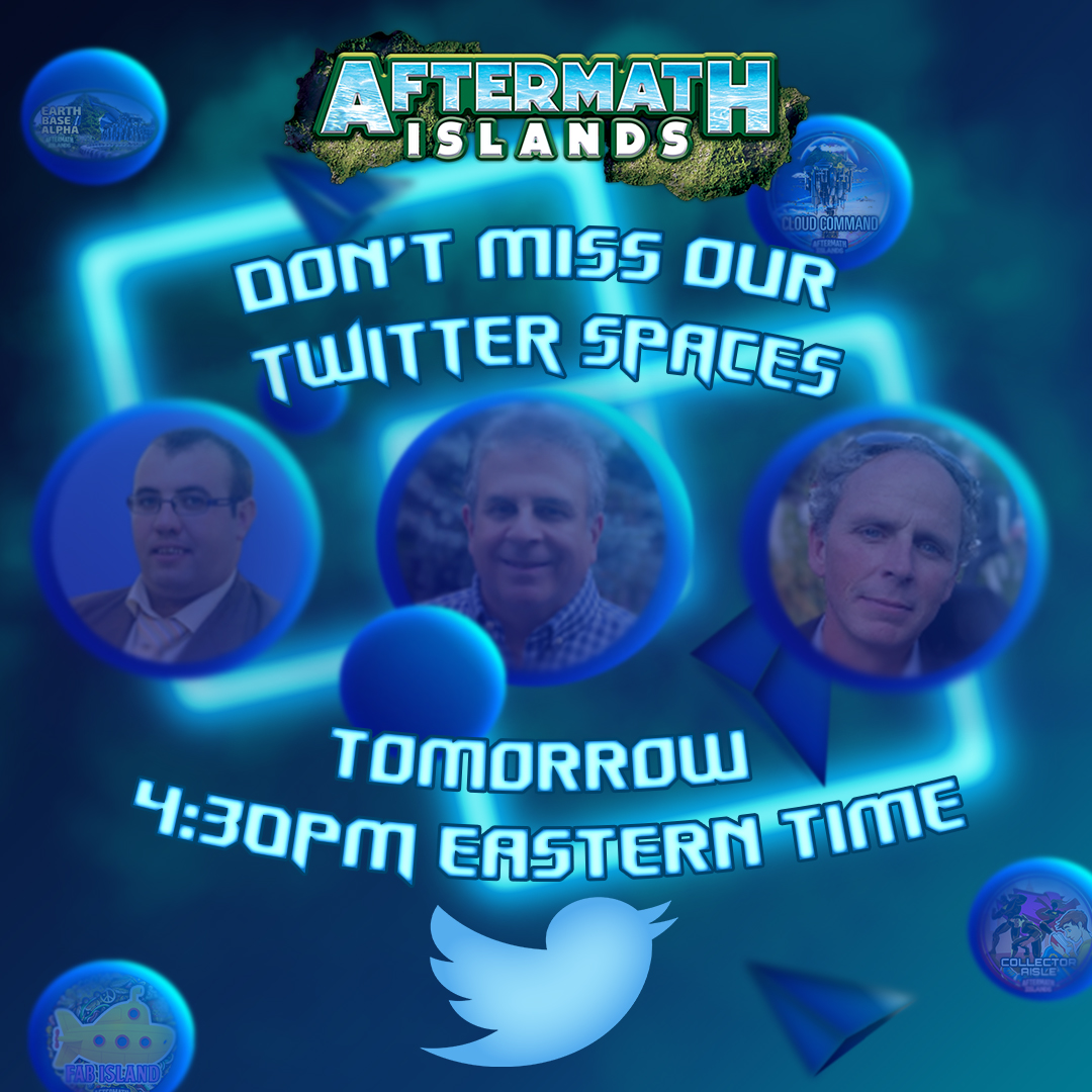 AftermathIsland's tweet photo. Keep up to date with Aftermath Islands and join our Twitter Spaces AMA tomorrow at 4:30pmEastern Standard time.

Get your questions ready. See you all there!

#TwitterSpaces #aftermathislands #AMA https://t.co/6liXRePeZG