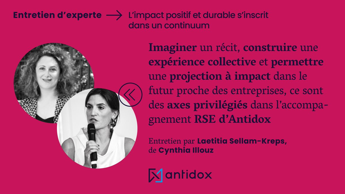 Antidox's tweet photo. « L’impact positif et durable s’inscrit dans un continuum » ➡️ Retrouvez l'interview de @CynthiaIllouz par @Klaetitias, Directrice Conseil chez Antidox
🔗https://t.co/Ferq9ggFSV

#rse #entreprise #developpement #objectif #strategie https://t.co/nRv02ARGZ7