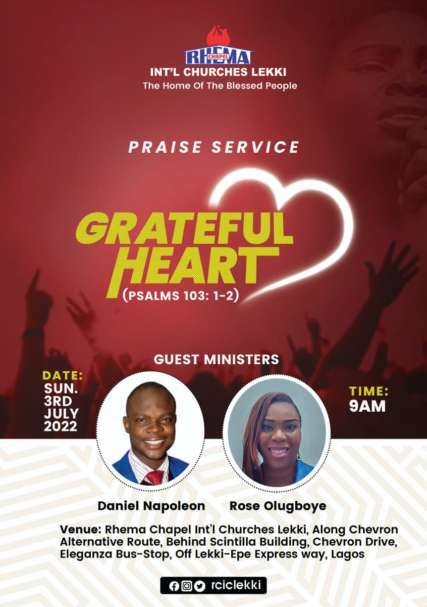 rciclekki's tweet photo. Praise Service "Grateful Heart"
Date: Sunday 3rd July 2022
#RCICService #PraiseService #rhemachapel https://t.co/T7v8M7MwAi
