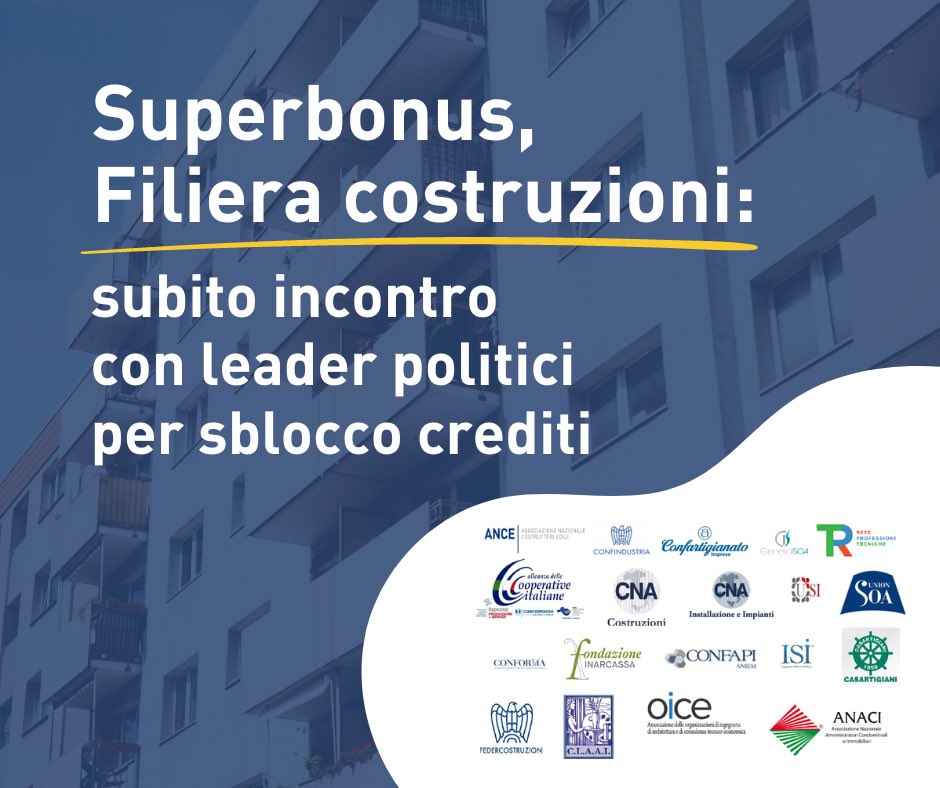 #Superbonus Le associazioni imprenditoriali e professionali del settore riunite chiedono interventi immediati per evitare il fallimento degli operatori e causare danni economici e sociali a #condomini e #famiglie 👉 ance.it/2022/06/superb…