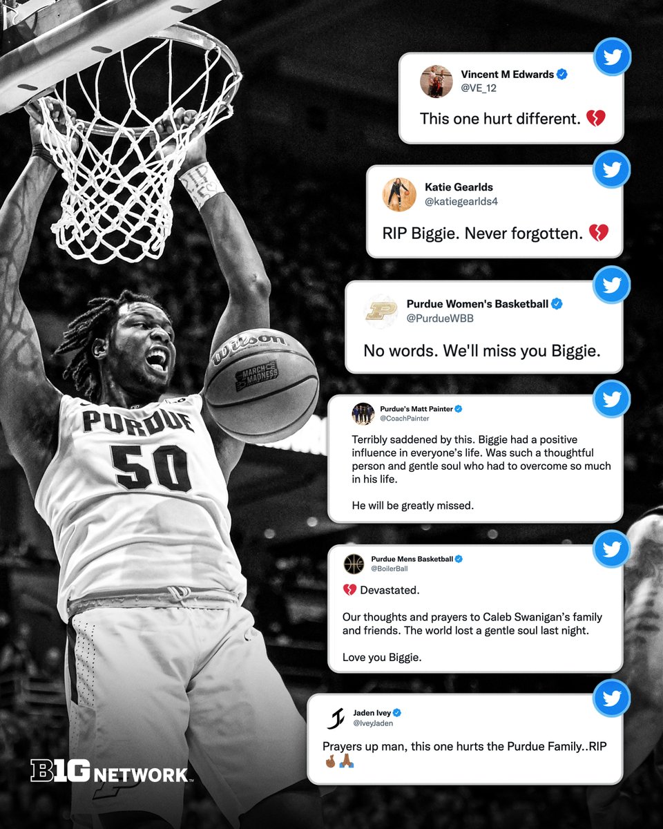 PurdueOnBTN's tweet image. • 2016 B1G All-Freshman Team
• 2017 B1G Player of the Year
• 2017 B1G champion

Late @BoilerBall legend Caleb Swanigan will be missed. 💔