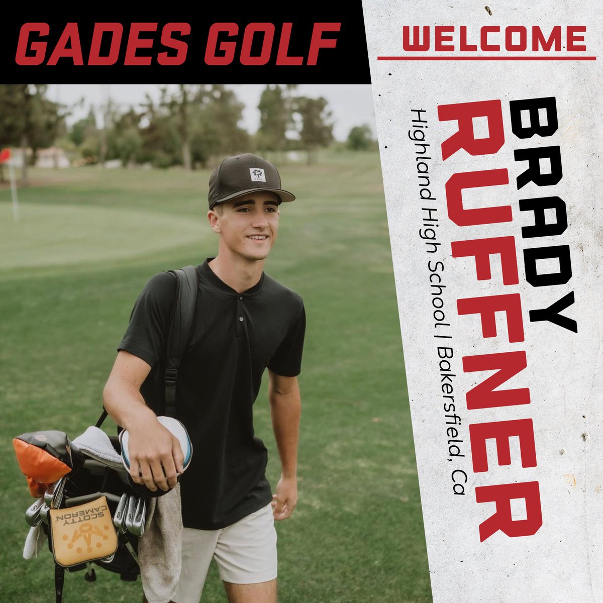 GadesGolf's tweet photo. Welcome Brady Ruffner to the #GadesGolf Family. 
Brady joins the family as a former Highland High Scot. Brady’s driven to bring home a conference &amp; state title and to continue his education in Engineering. 
Welcome to the family Brady! 
#GoGades🔴⚔️ #2022Class #ClaimIt #WhyNotUs https://t.co/WiKOVqY3FX