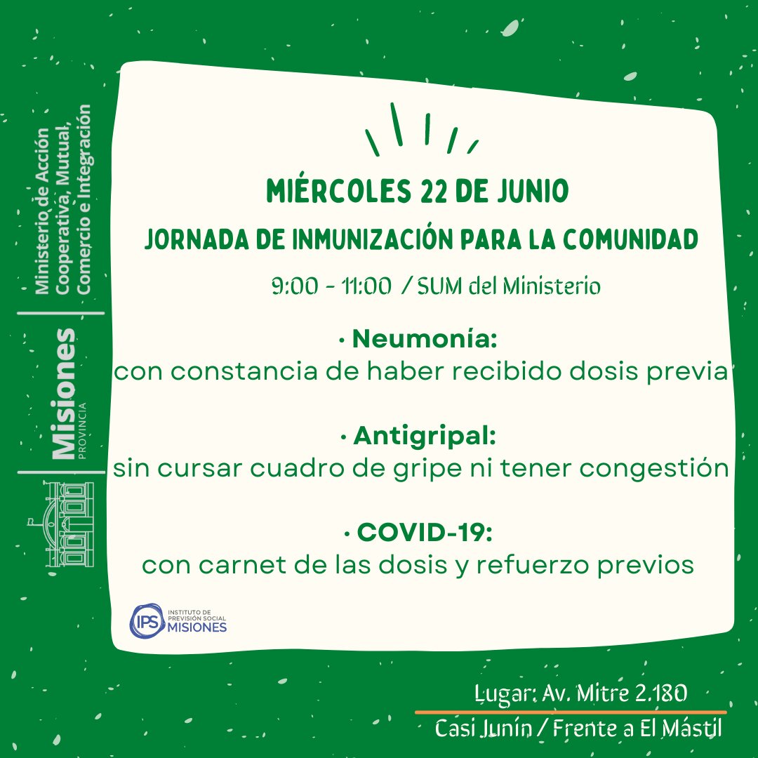 Jornada de vacunacion contra la gripe, neumonia y Covid-19 en Posadas 
.@AccionCMC <a href="/LilianaMabelRod/">Liliana Rodriguez</a> <a href="/MisionesIps/">Instituto de Previsión Social Misiones</a> <a href="/LisandroBenmaor/">Lisandro Benmaor</a> <a href="/SaludMisiones/">Ministerio Salud Mis</a> @MinistroAlarcon 
noticiasdel6.com/jornada-de-vac…