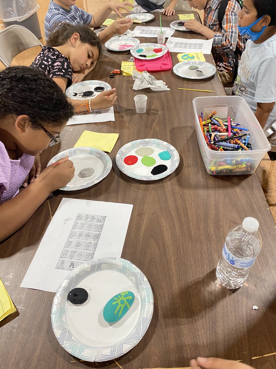 MissFreesRSD's tweet photo. Today we learned about Puerto Rico and some of the ancient symbols they used to paint on rocks and caves. Check out some of our own painting! #rsdproud https://t.co/gEHutTShBx