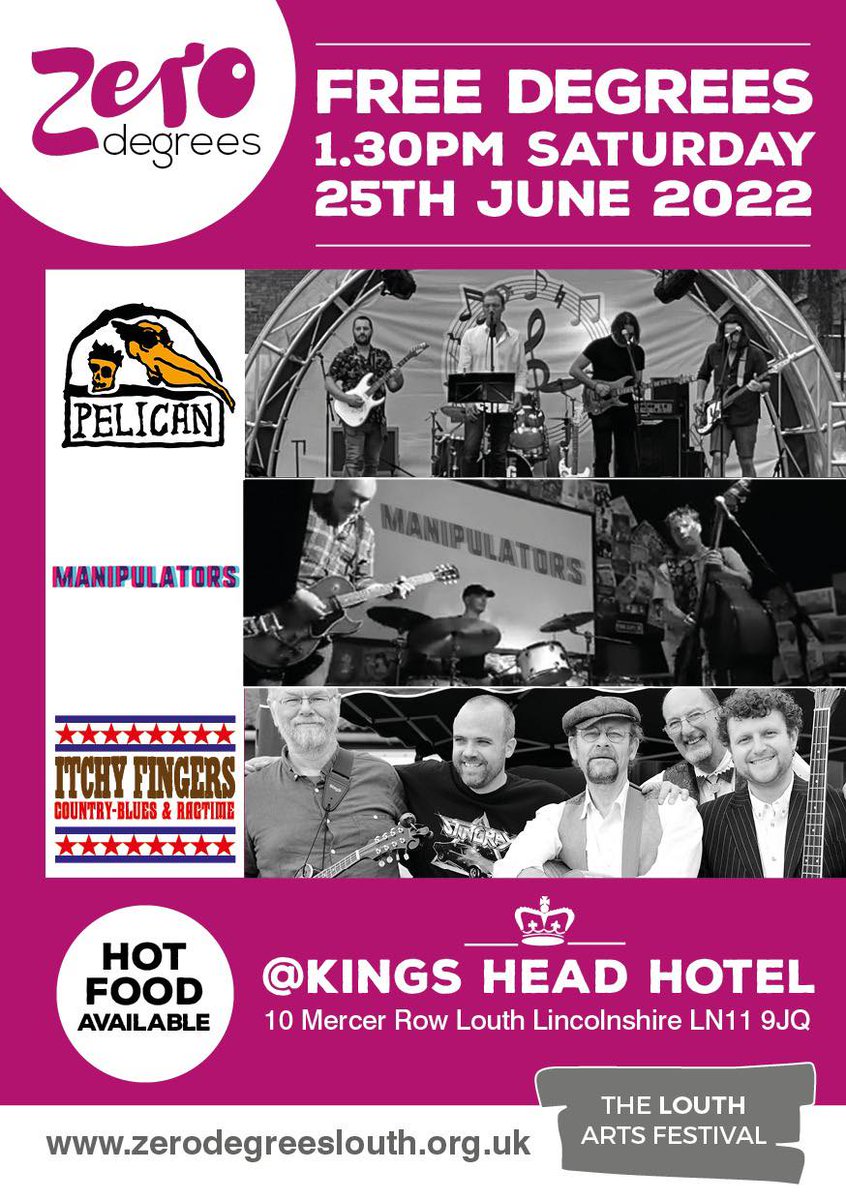zerodeglouth's tweet photo. Saturday 25th June 2022 from 1:30pm
Venue: King's Head, Mercer Row, #Louth LN11 9JQ
FREE... FREE... FREE
A unique #free #music event at this historic and popular town centre pub. Live music plus food with national and local talent
Line Up 
Pelican
Manipulators
Itchy Fingers https://t.co/nb8luYH3f9