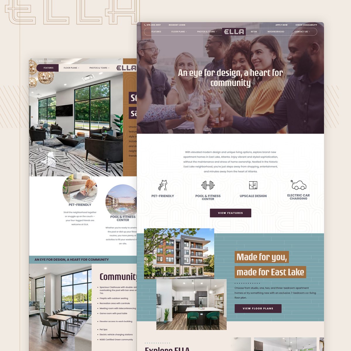 ParadigmMemphis's tweet image. Ella is a socially minded, design forward apartment community in East Lake, Atlanta. Our goal was to create a brand and website for them that appealed to people from all walks of life and income brackets.  See the solution here: ellaeastlake.com