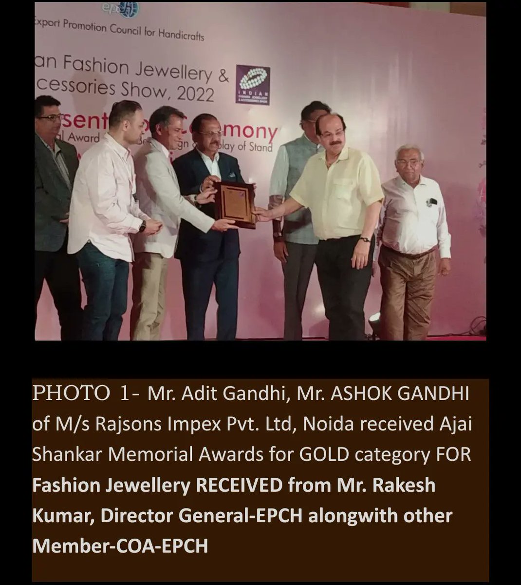 epchindia's tweet photo. Winners of the Best Stall Design at #IFJAS 2022!! 

The Ajai Shankar Memorial Award for Best Stall #design for IFJAS 2022 was awarded tonight for various categories. The awards were handed over by DG EPCH Shri Rakesh Kumar Ji. 

Visit us tomorrow for the final day of IFJAS 2022. https://t.co/UjB49mYJyh