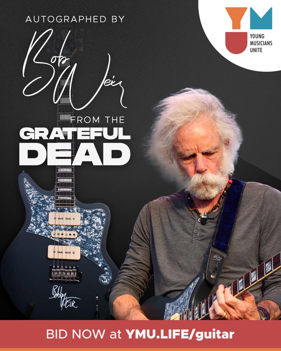 We are auctioning a D’Angelico Guitar SIGNED BY BOB WEIR of the Grateful Dead!   Auction ends this Sunday, June 26th, at 8PM sharp! All proceeds will go directly to providing free music education to students! @80sgratefuldead @PallJohnson @vertigomike1 @deadgirltoo @WGDrocks