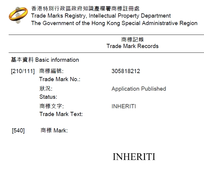 Today we received the Inheriti® trademark in Hong Kong! 🇭🇰

During this bear market, the best thing you can do is keep adding fundamentals to your project ✅

<a href="/Inheriti_com/">Inheriti®</a> will be used everywhere !
Decentralized #inheritance is the key for the future 🛡

$SHA #trademark #crypto