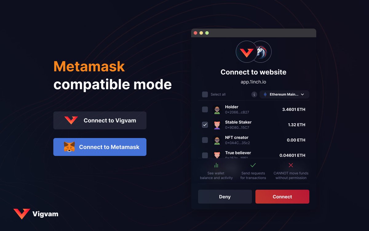 wigwam_app's tweet photo. Do you know that you can connect @VigvamApp to any dapp using @MetaMask? It's a safe and quick way to enjoy all #Vigvam benefits. For example, changing the #blockchain in the chosen #dapp will automatically switch it in your #cryptowallet. Join our #betatesting and get #NFTdrop! https://t.co/tC9rp2IRFM