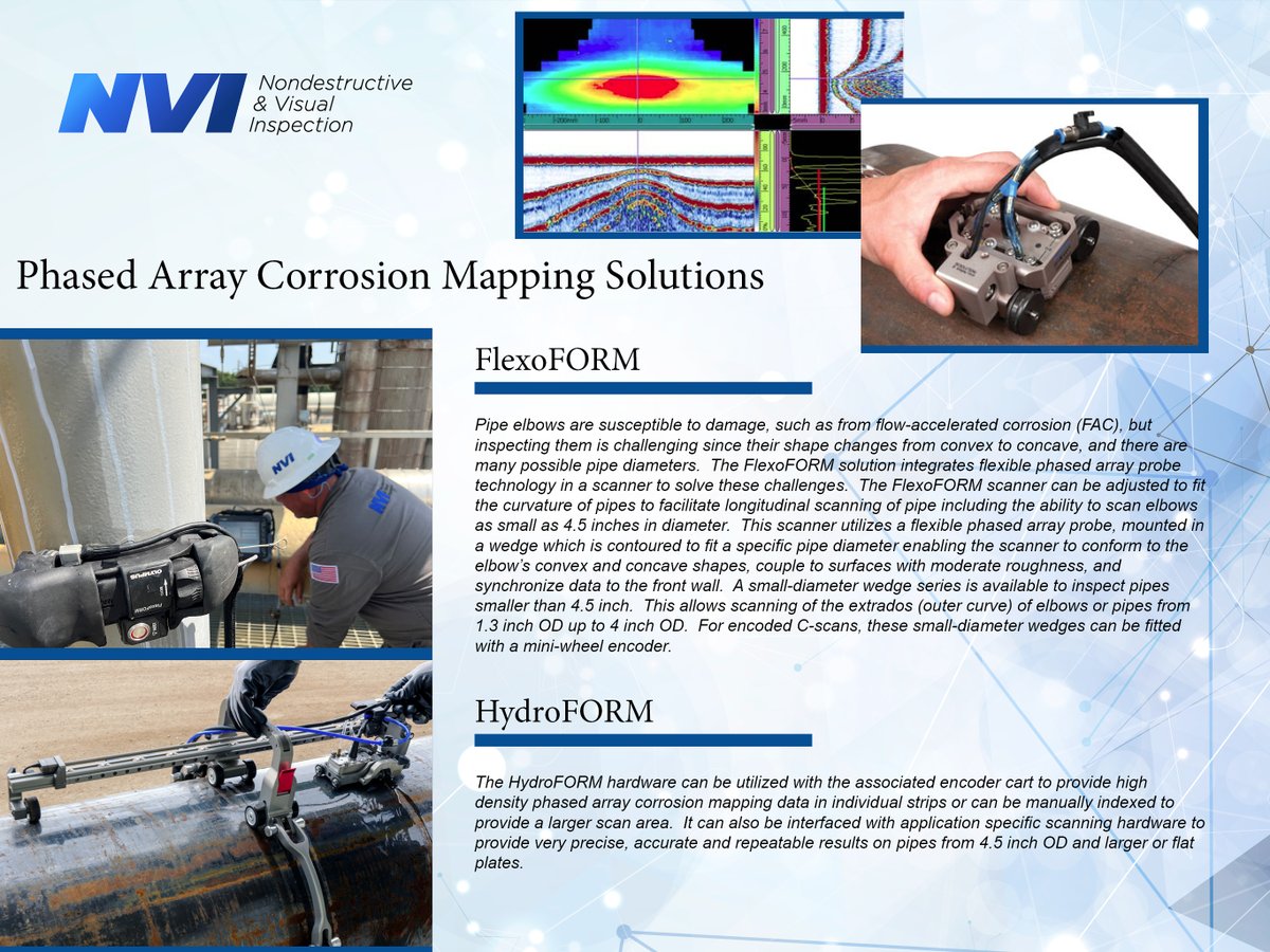 nvindtllc's tweet photo. HydroFORM and FlexoFORM Phased Array Corrosion Mapping techniques provide high-performance corrosion mapping solutions for a variety of plates, pipes, and elbows.  Contact us for a demo at: info@nvidnt.com https://t.co/GP4UXux1bV