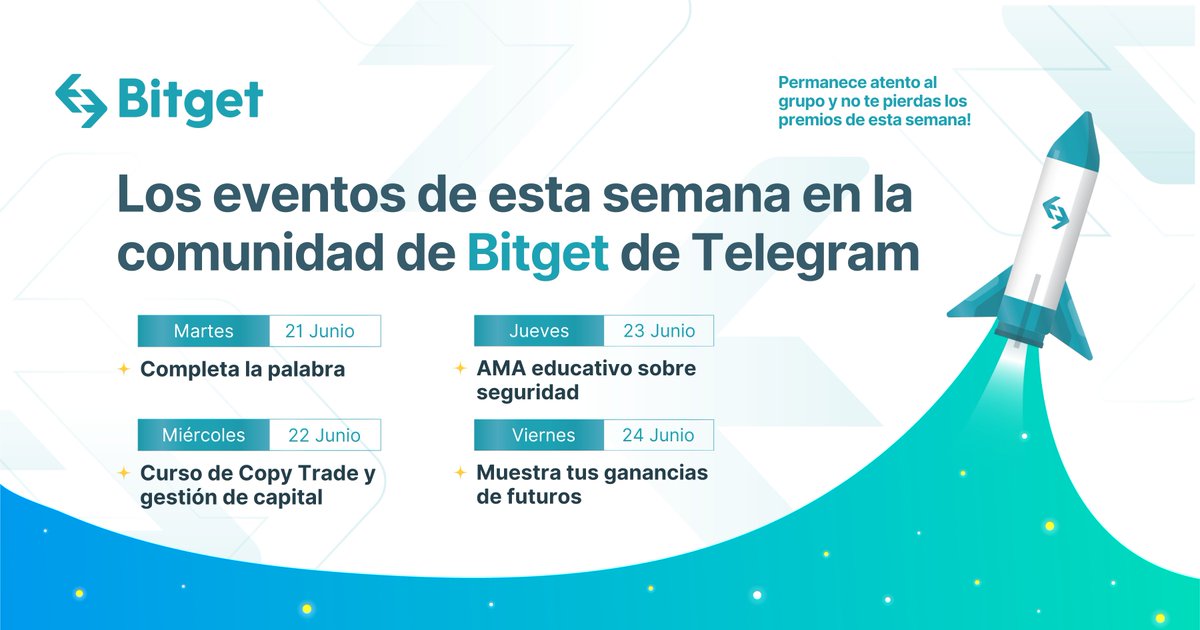 BitgetES's tweet photo. 🎊Esta semana en nuestro Telegram🎊
https://t.co/R5dF4p7pOY
✅Martes - Completa la palabra
✅Miércoles - Curso de #CopyTrade
✅Jueves - #AMA educativo sobre seguridad
✅Viernes - Muestra tus ganancias de futuros
#telegramcommunity #sorteousdt #cryptotrading #bitcoin #BTC https://t.co/KSIbFQEgAD
