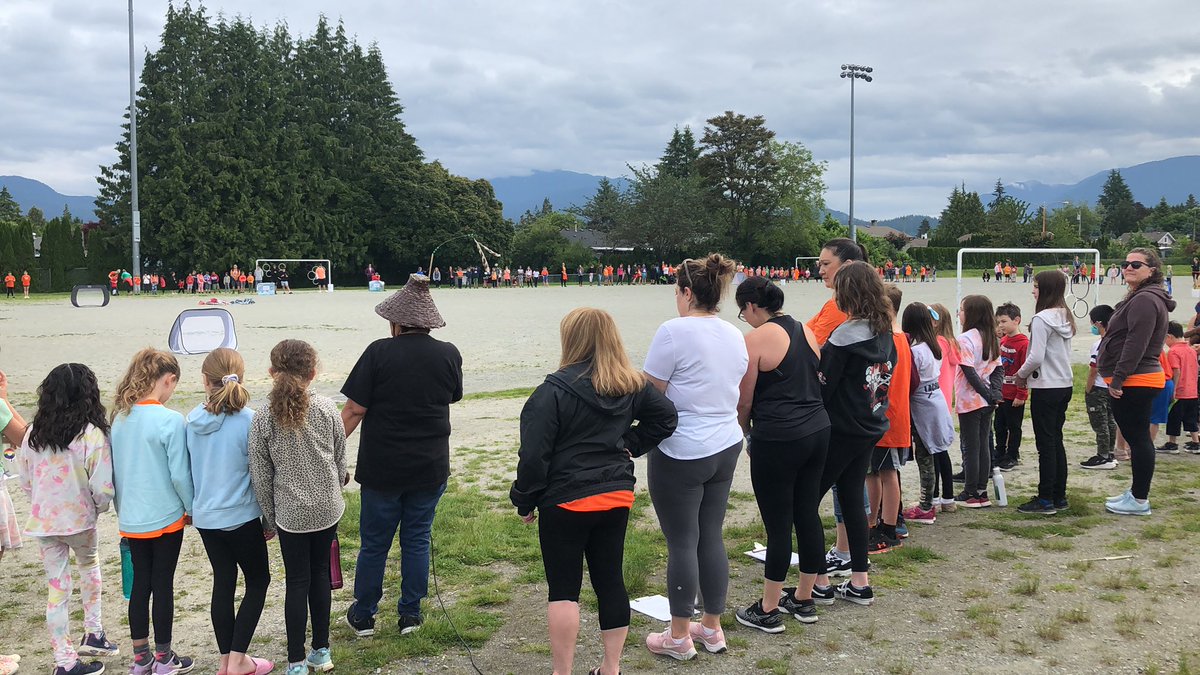 EricLangtonSD42's tweet photo. Our field is lined with students, volunteers, parents and educators for a traditional welcome with Katzie Elder Colleen Pierre for a full day of learning #NationalIndigenousPeoplesDay @sd42news https://t.co/UjiA9sWlLJ