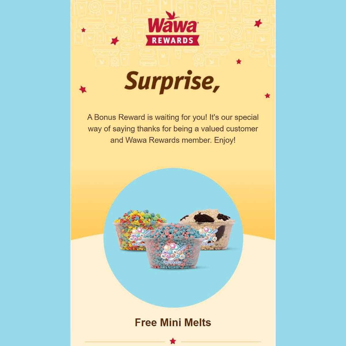 minimelts's tweet photo. Did someone say FREE Mini Melts‼️  @wawa reward members, this one is for you!  Be sure to stop by your local @wawa by 6/27 to redeem your FREE Mini Melts Ice Cream! 

Be sure to use #minimelts and tag @minimelts when visiting your @wawa store 🆓🍦

#minimelts #icecream #wawa https://t.co/qPGSEh7hie