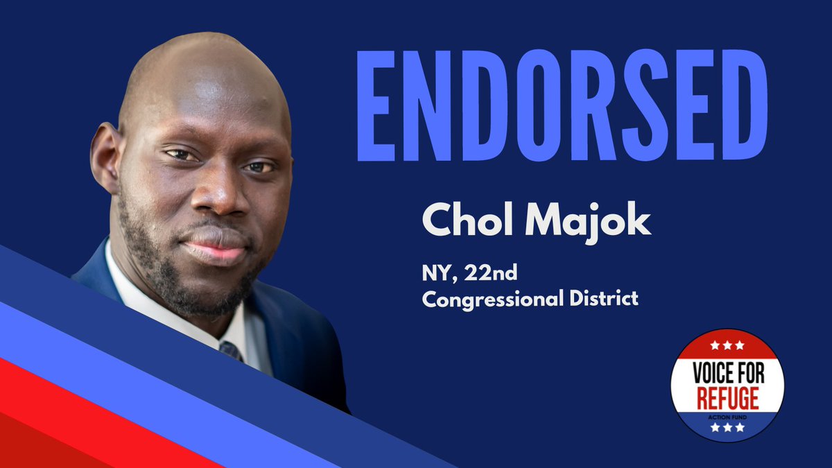 VoiceforRefuge's tweet photo. 🚨BREAKING🚨 Voice for Refuge Action Fund announces its first-ever Primary endorsements for former refugee and pro-refugee candidates! 
We are proud to endorse @Chol_4Congress in his Democratic Primary for New York's 22nd Congressional District.
Read More:
https://t.co/HShERt0Hsk https://t.co/I2SZBVZdLv