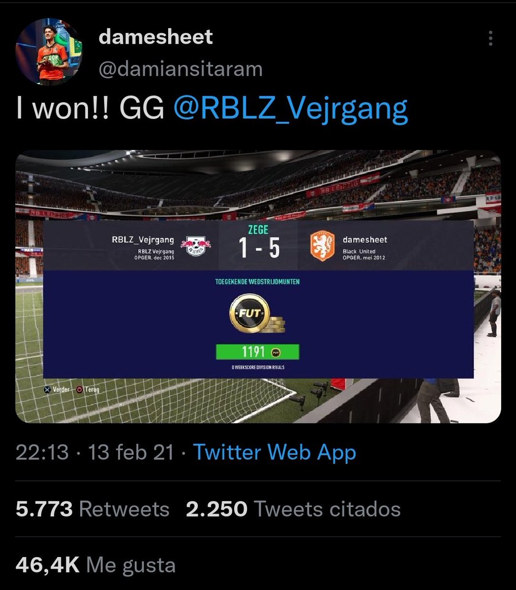 OOCFutbin_'s tweet photo. Momento histórico en la comunidad cuando Anders pierde el invicto de como 500 partidos y el que le ganó se creó una cuenta de Twitter solo para subir esto!! https://t.co/YmYxnKN2gh