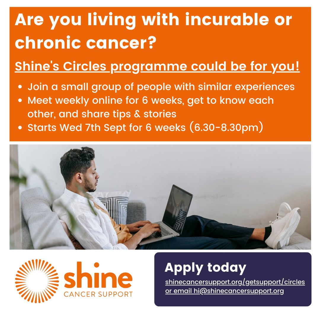 ShineCancerSupp's tweet photo. "It is hard to convey how important this has been. Life changing, I hope more people get to do this."
#ShineBreakOut & #ShineCircles, apply now for our support in life around all you're facing with #cancer.
✨https://t.co/d8VKf6NCDA
✨https://t.co/HmLJJfKdBr
#cancersupport https://t.co/efrM37ZwDk